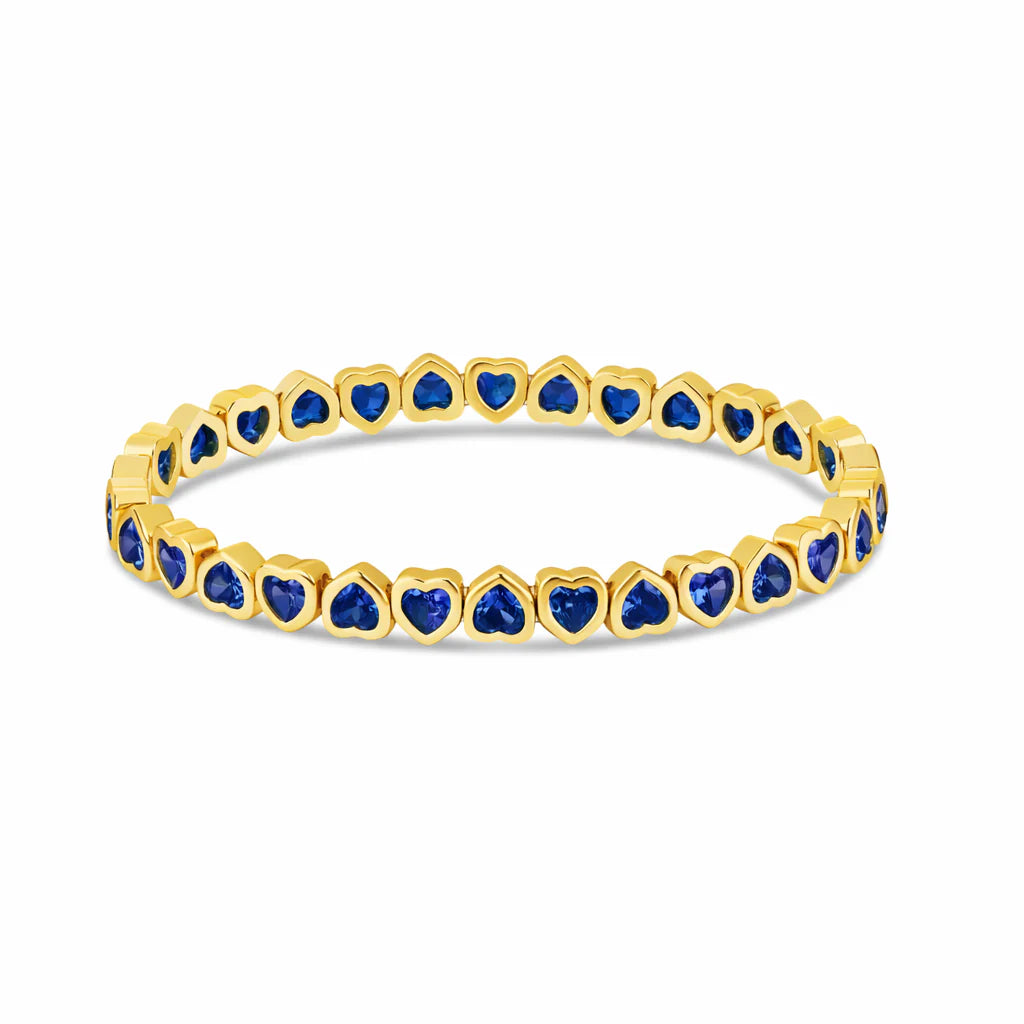 Mini Deep Blue Stretchy Bezel Heart Bracelet