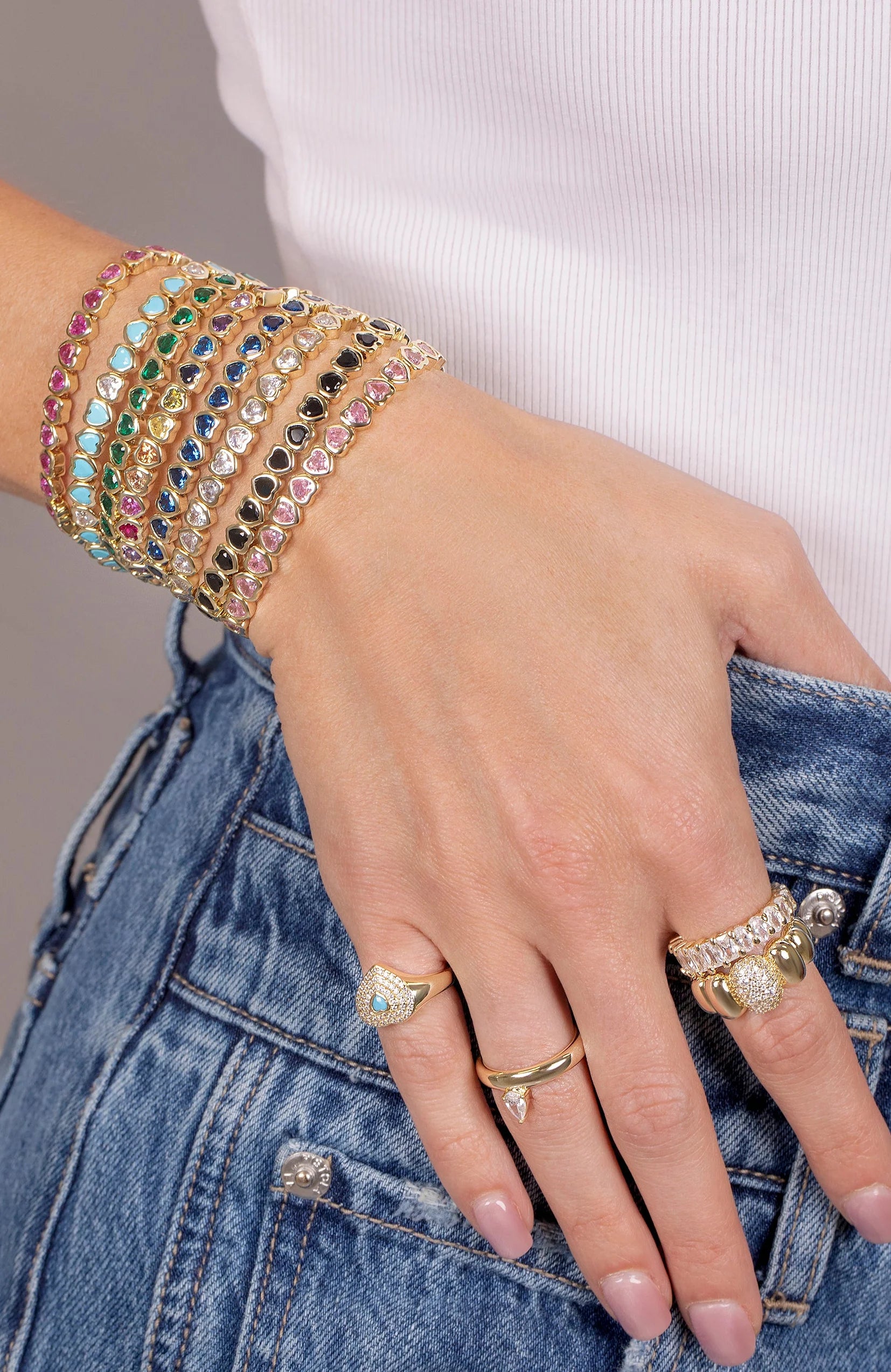 Mini Deep Blue Stretchy Bezel Heart Bracelet