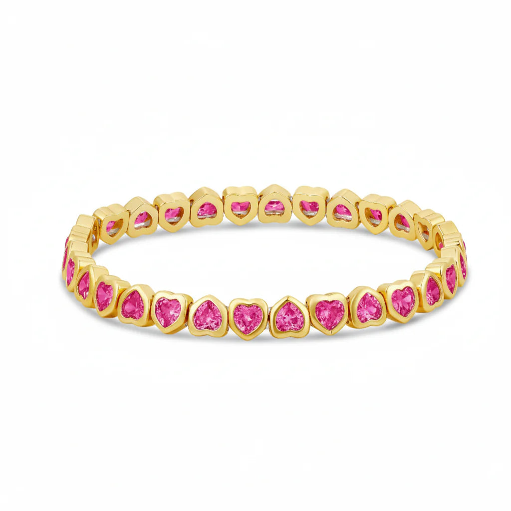 Mini Hot Pink Stretchy Bezel Heart Bracelet