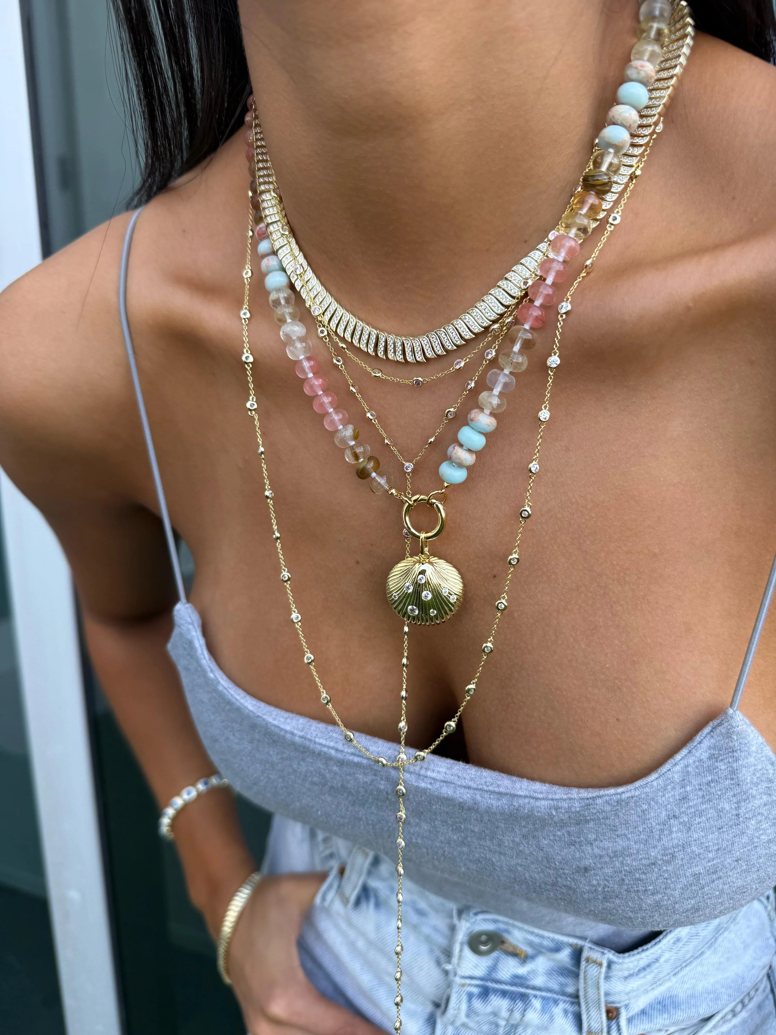 Ocean Stone Beaded Push Clasp Necklace
