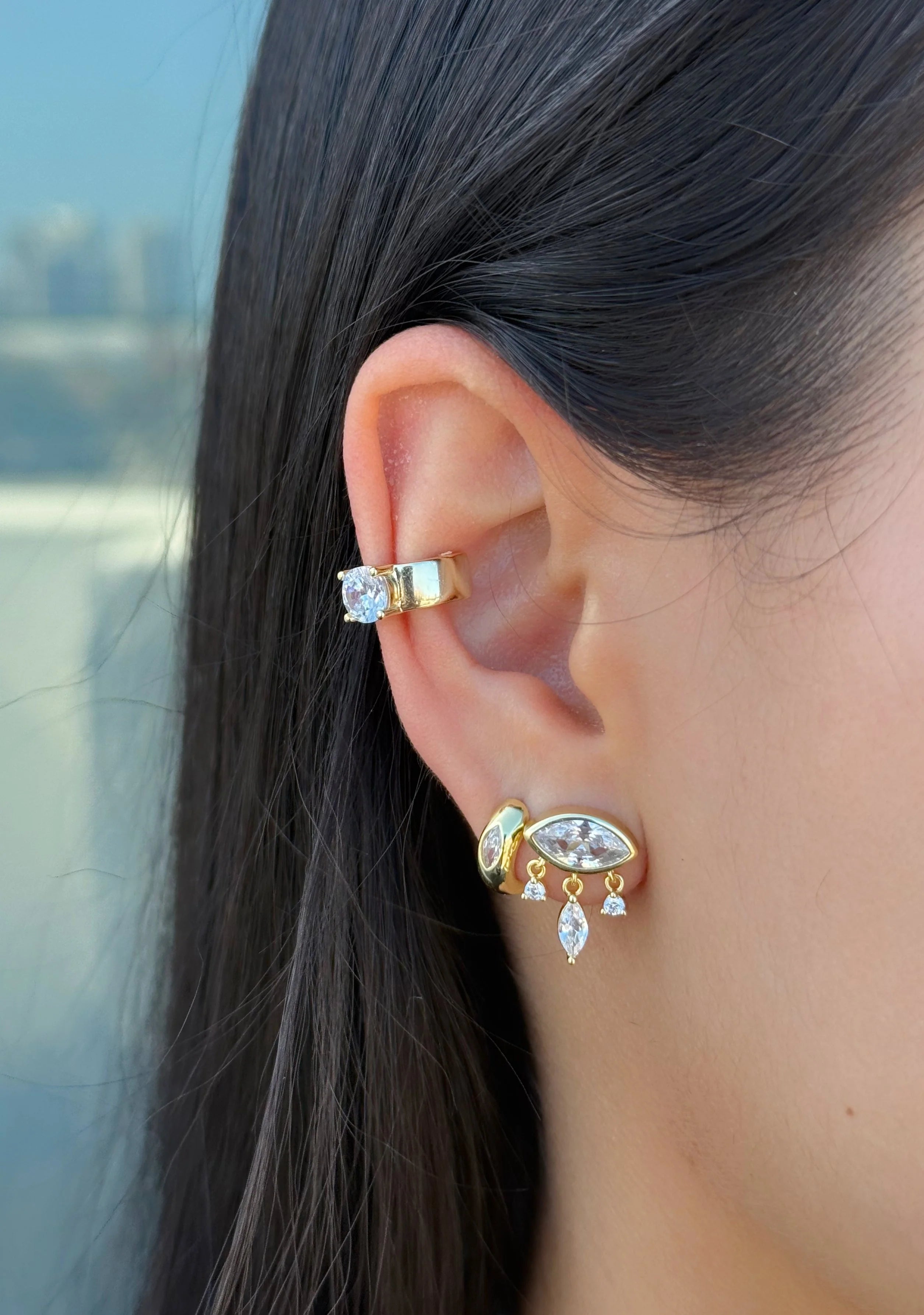 Oval Bezel Drop Studs