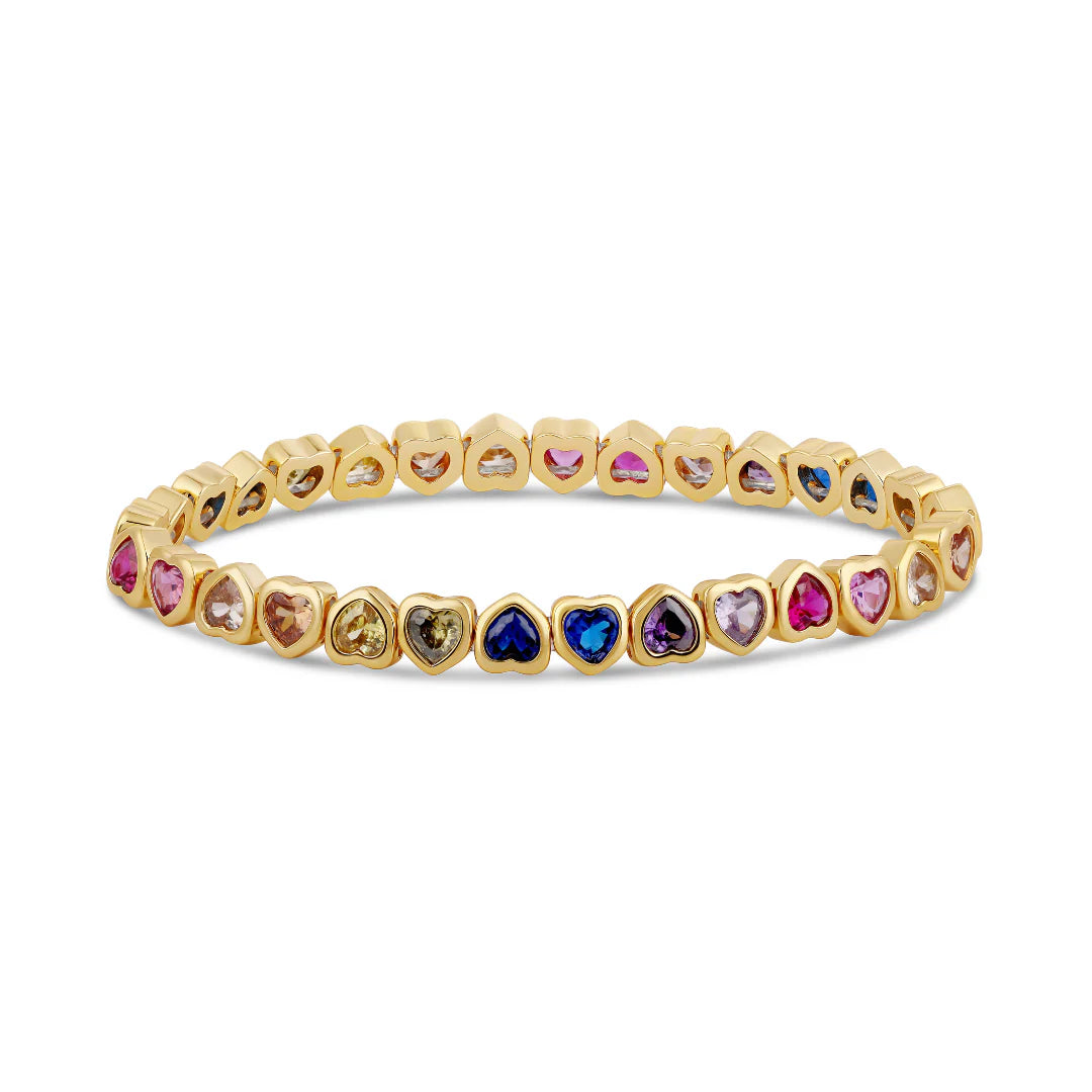 Mini Rainbow Stretchy Bezel Heart Bracelet